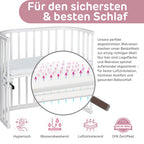 babybay Original Beistellbett aus massivem Buchenholz/kompakt & verwandelbar/Kinderbett Höhe stufenlos verstellbar/mitwachsendes Babybett (weiß lackiert) / inkl. Matratze, Gitter, Rollen