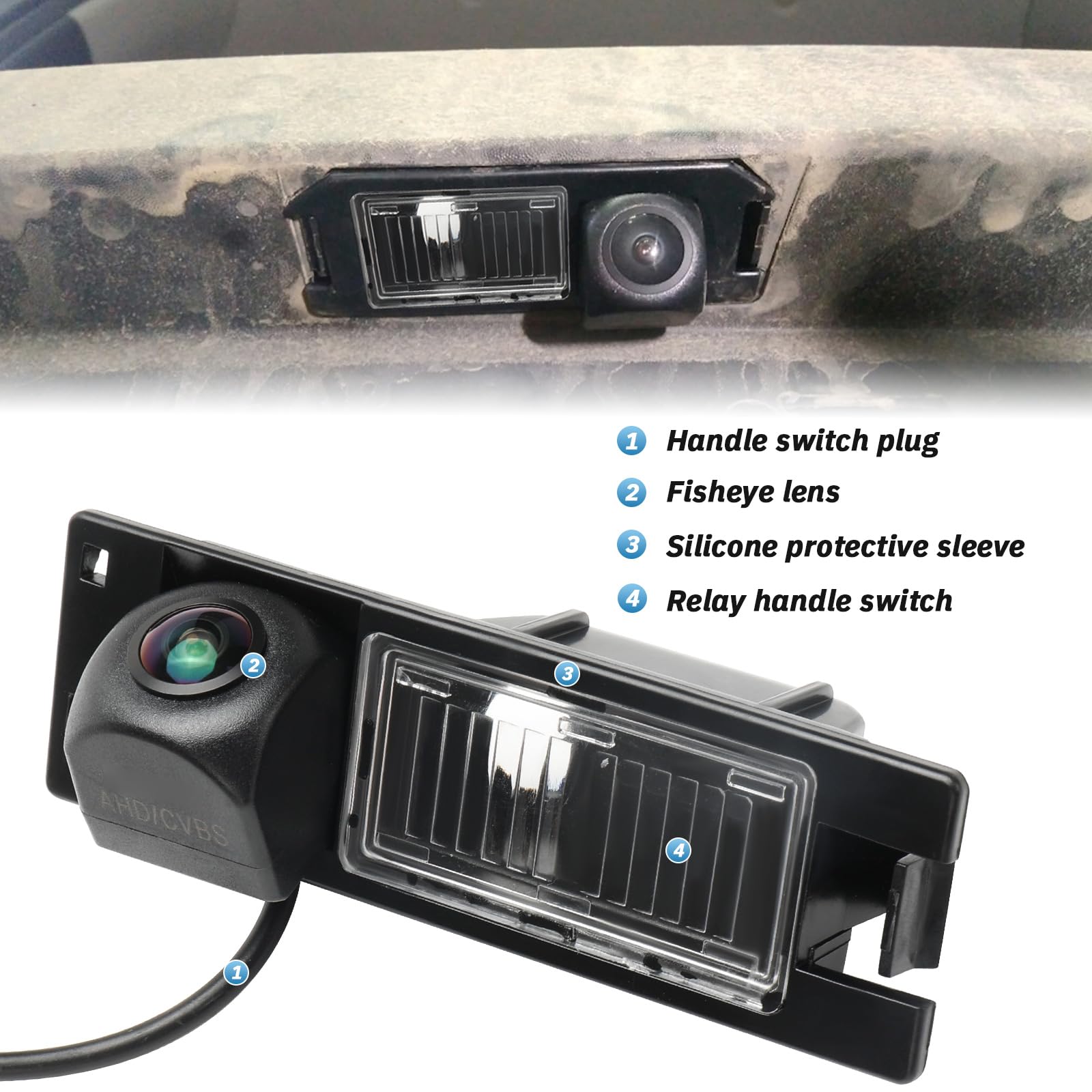 Auto Rückfahrkamera für Opel Astra H/Opel Zafira B/Corsa D/Vectra C/Insignia 170 Grad Weitwinkel Auto Nachtsicht Wasserdicht Rückfahrkamera im Koffergriff integriert