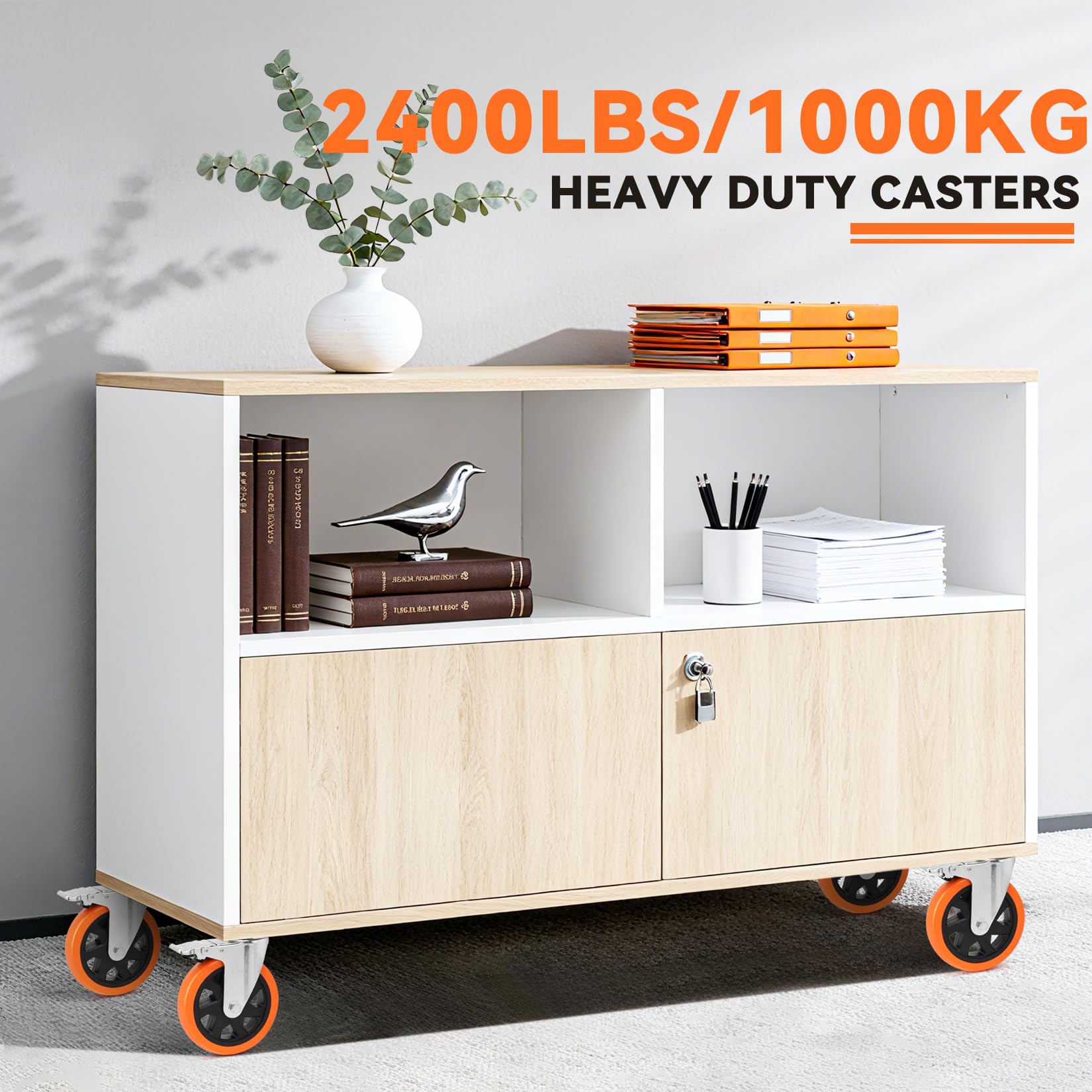 W B D WEIBIDA Schwerlastrollen 150mm, 4 Rollen mit Bremse Doppelverriegelung Tragkraft 1000KG, Langlebige, Leise und Robuste Möbelrollen, Polyurethan Rollen Groß für Werkbänke und Industrielle