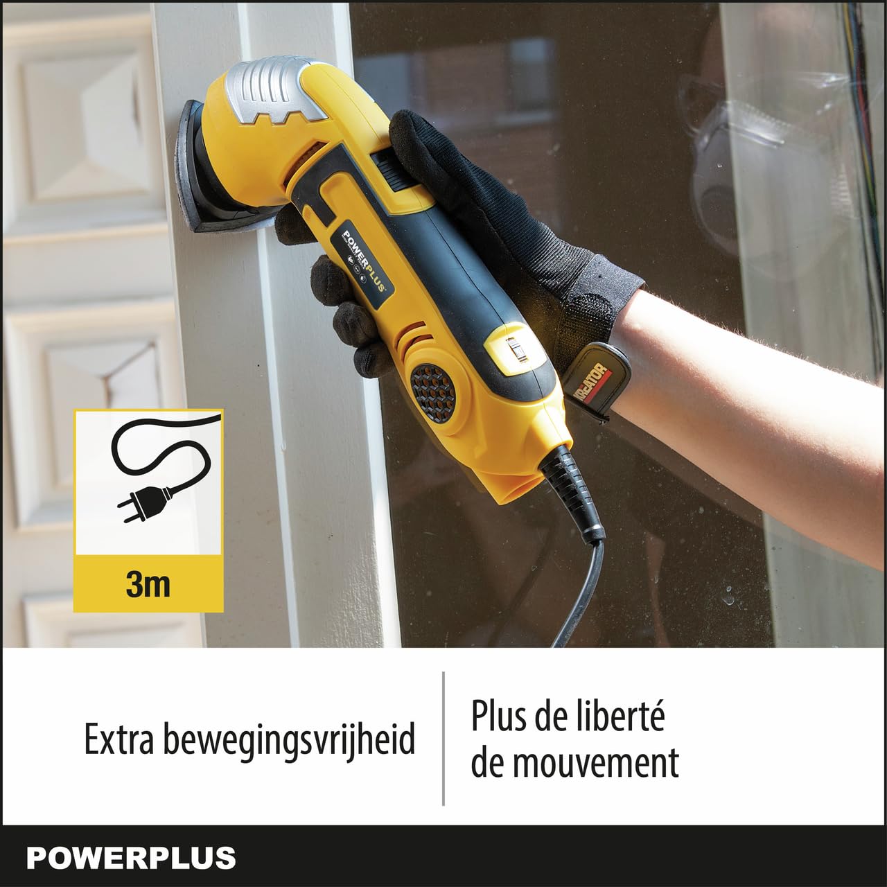 Powerplus Delta-Schleifer POWX0490-300 W Dreieck Schleifmaschine - 3 dreieckige Schleifpapierblätter und Vakuumadapter - Schleifen Holz & Keramik - Trockenbau Wand Dreieckschleifer