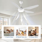 reiga Deckenventilator mit dimmbarer LED Beleuchtung und Fernbedienung, 137 cm Deckenventilatoren 5 Flügel, Kompatibel mit Smart App Alexa - Weiß