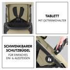 hauck Shop N Care, Olive - Kinderbuggy mit Liegefunktion ab Geburt bis 22 kg, Becherhalter und Snack Tablett, Klein Zusammenklappbar, UV Schutz 50+, XL Korb bis 3 kg