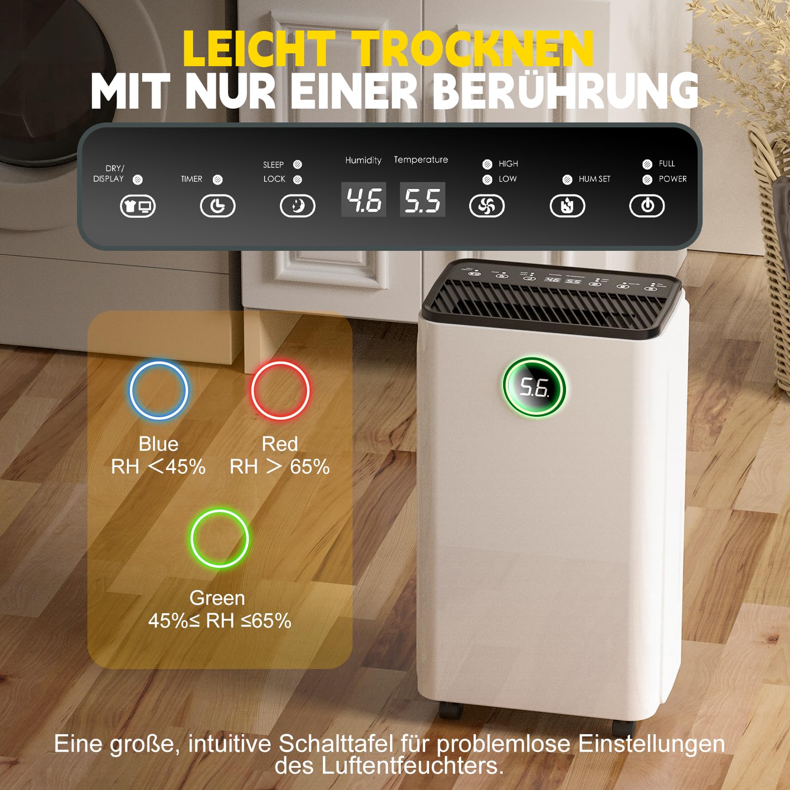 Luftentfeuchter, Auto Entfeuchtung, Raumentfeuchter Elektrisch 25m²/122m³, Luftentfeuchter mit LED Display und Wasserbehälter-Vollanzeige, Gegen Feuchtigkeit, Filter, Timer, 10 J. Gar