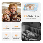 Boifun Babyphone mit Kamera, 5" IPS Video Babyfon ohne WLAN, PTZ 360 Grad Nachtsicht, Geräusch-/Temperaturerkennung, Plug & Play, 300m Hohe Reichweite, 3050mAh Akku, Zwei-Wege Audio, Wiegenlieder