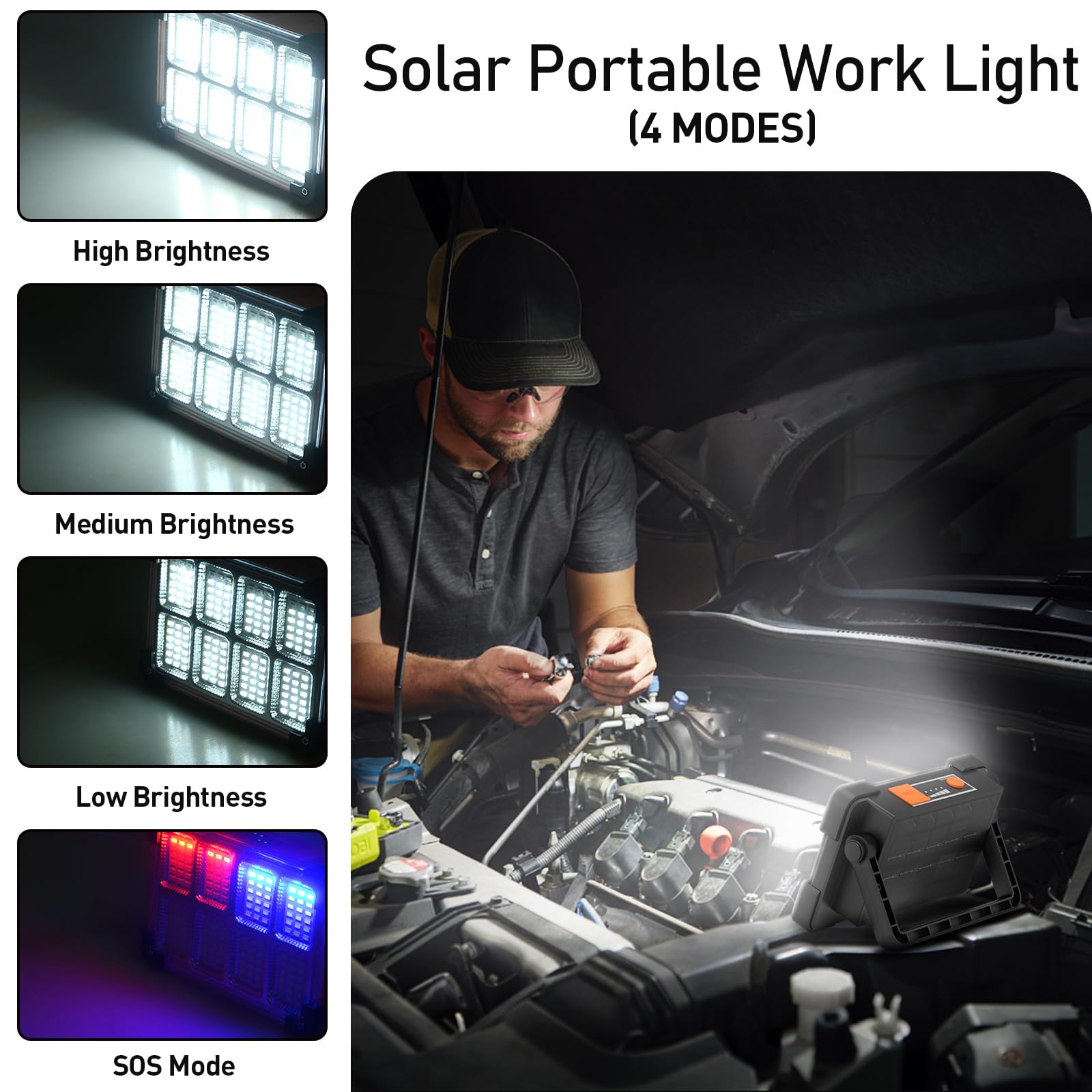 OHAYORI LED Baustrahler Akku, 4 Modi LED Strahler Akku, Campinglampe Aufladbar, Tragbare USB Wiederaufladbare PowerBank, Dimmbares Notlicht für Garten, Angeln, Camping, Wartung, Notfall