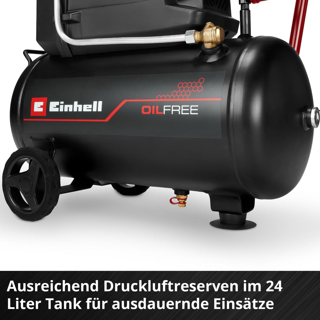 Einhell Kompressor TC-AC 190/24/8 I OF (1100 Watt, max. 8 bar, 24-Liter-Tank, 190 l/min Ansaugleistung, ölfrei, wartungsarm, Manometer, Druckminderer)