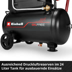 Einhell Kompressor TC-AC 190/24/8 I OF (1100 Watt, max. 8 bar, 24-Liter-Tank, 190 l/min Ansaugleistung, ölfrei, wartungsarm, Manometer, Druckminderer)