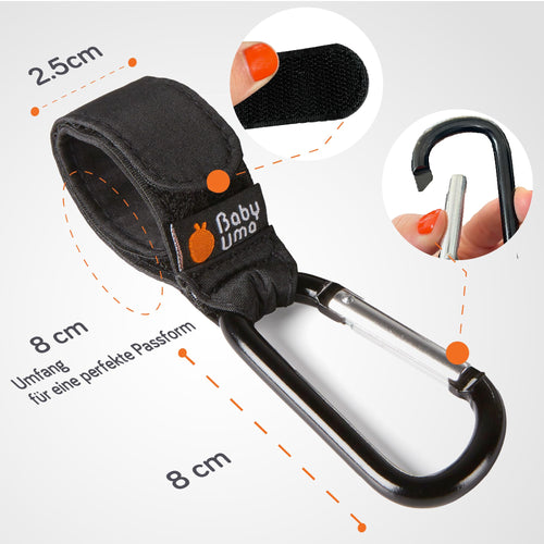 Baby Uma Kinderwagenhaken (2er-Pack) - Universelle Kinderwagen Haken für Taschen, Rutschfeste Klettverschlüsse, Stabile Karabinerhaken mit 5 kg Tragkraft
