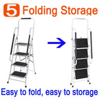 4 Stufen Klappleiter mit Handlauf Trittleiter Klappbar Tragbare kompakte Leiter Rutschfeste Matte Einfache Aufbewahrung Stehleiter für Home Kitchen Office DIY 150 kg max Belastung