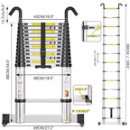 SIMPDIY 3,8M Teleskopleiter, Aluleiter ausziehbar mit Stabilisator, Leiter Ausziehbar mit Haken, 13 Sprossen, für Hause, Wohnmobil und Freien, Tragkraft 150 kg