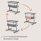 Lionelo Aurora 3 in 1 Babybett bis 9 kg, Beistellbett, Wiege, Höhenverstellug und Einstellung der Neigung der Matratze, 4 Räder mit Bremse Ergonomische Matratze Tasche