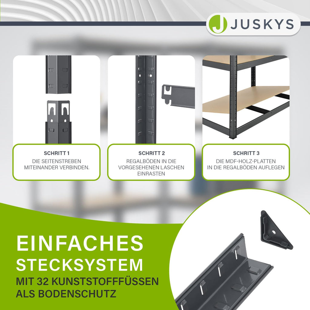 Juskys 4er-Set Lagerregal Basic 4X 180x90x40cm (HxBxT) - 3500 kg - 20 Böden - Schwerlastregal Steckregal Metall Kellerregal Regalsystem Regal - Grau