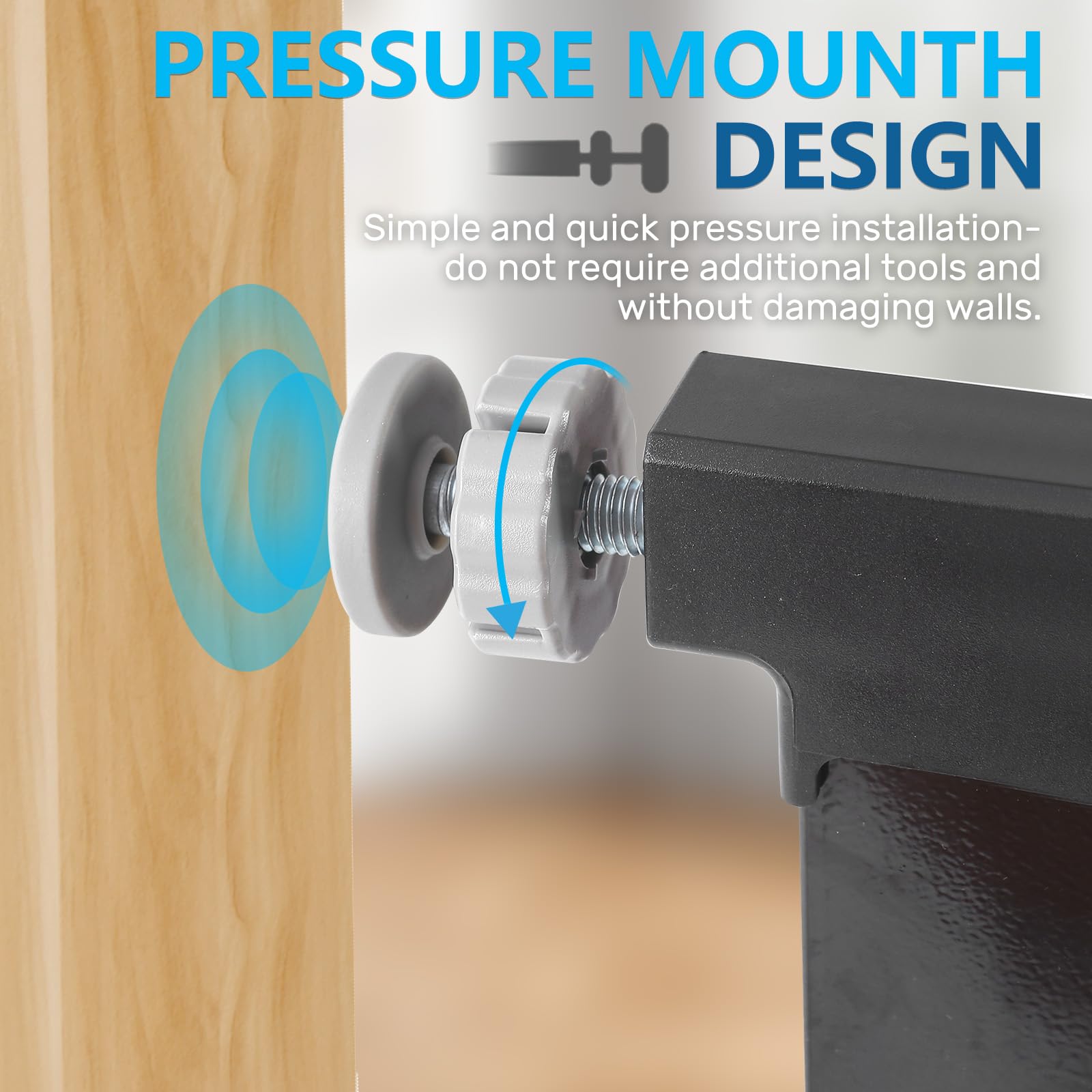 UBRAVOO Babygitter für Türen und Treppen,Druckmontage, kein Bohren,automatisch schließendes Metalltür-Sicherheitsgitter für Kinder&Haustiere, Mit Wandschutz und Verlängerungen (Schwarz-D, 76-104cm)