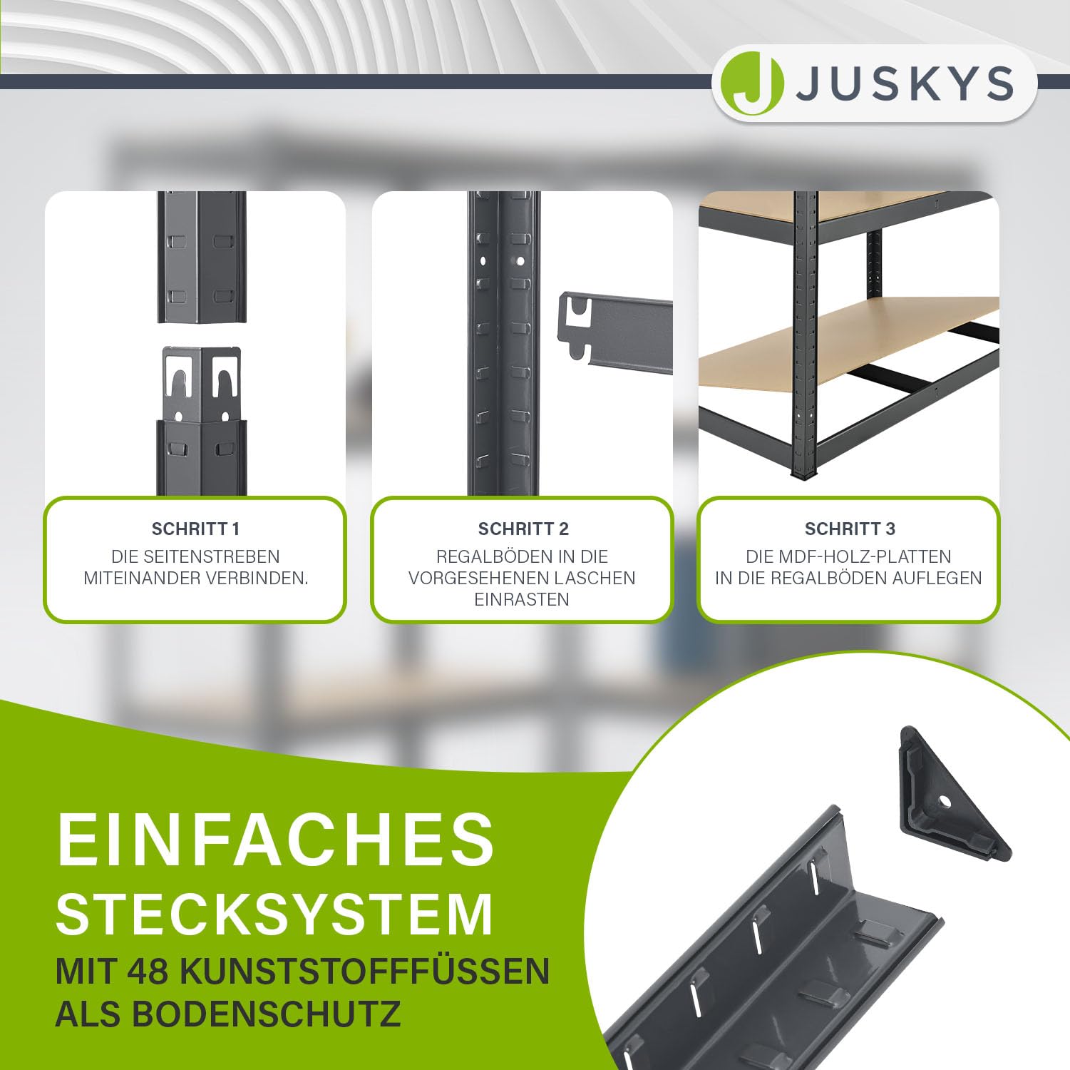 Juskys 6er-Set Lagerregal Basic 6X 180x90x40cm (HxBxT) - 5250 kg - 30 Böden - Schwerlastregal Steckregal Metall Kellerregal Regalsystem Regal - Grau