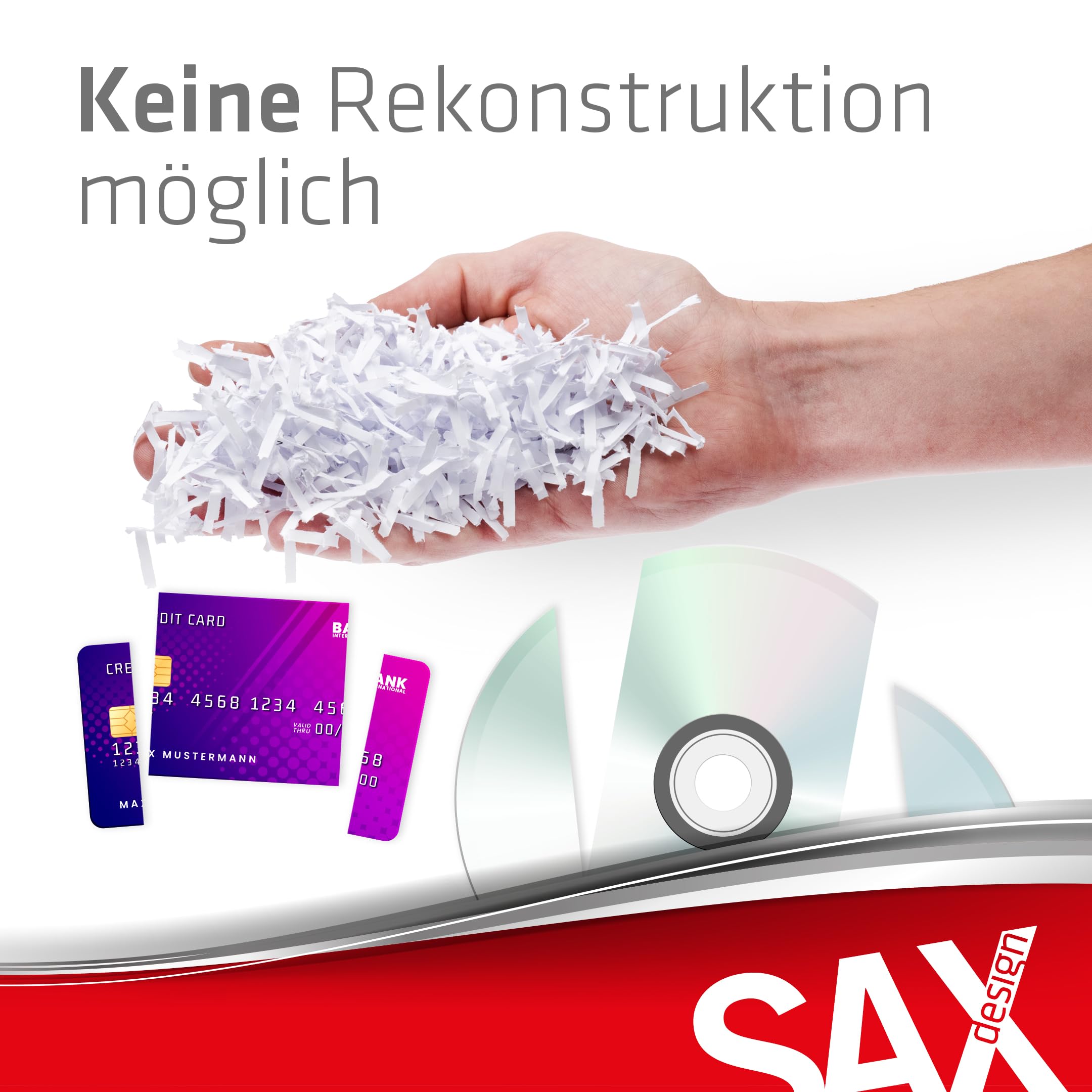 Sax Aktenvernichter Bruno – Partikelschnitt 3x18mm, Schreddert Papier, CDs & Karten, 220mm Zuführungsöffnung, 2 Blatt A4 Kapazität, 3,5L Behälter, Leise bis 70dB, Ideal für Büro & Home-Office
