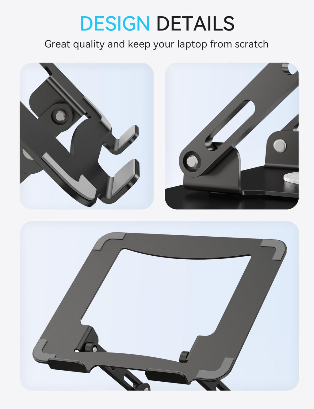 SOUNDANCE Laptopständer mit 360° drehbarer Basis, Ergonomische Computererhöhung für Schreibtisch, Einstellbare Höhe, Faltbare Laptophalterung, Stabile Unterstützung 10-15,6 Zoll Notebook, Schwarz