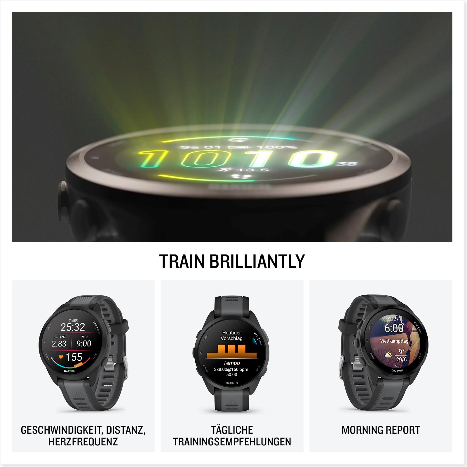 Garmin Forerunner 165 43mm - Lauf-Smartwatch, 1,2" AMOLED Touchscreen, bis zu 11 Tage Akkulaufzeit, 25+ Sport-Apps, Trainingsempfehlungen, Gesundheitsdaten, smarten Funktionen