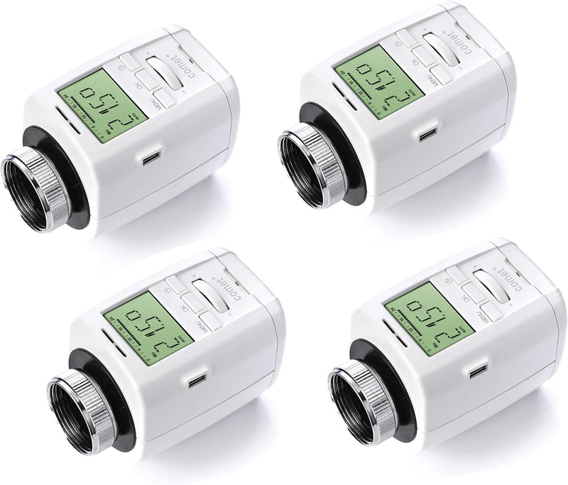 Eurotronic Comet Plus 4er Set, Heizkörperthermostat (individuell programmierbares Heizungsthermostat, Heizkosten sparen, Thermostat Heizung, 4er Bundle), Farbe: Weiß