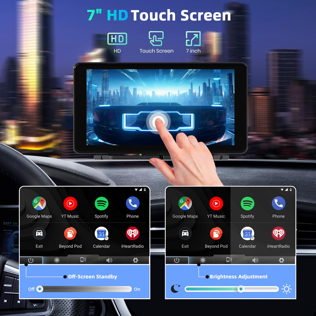7 Zoll Wireless Carplay Display, Tragbarer Auto Display mit Carplay & Android Auto, Auto Bildschirm mit GPS Navigation, Siri/G00gle Assistant, Mirror Link, Bluetooth, FM für alle Vehicles
