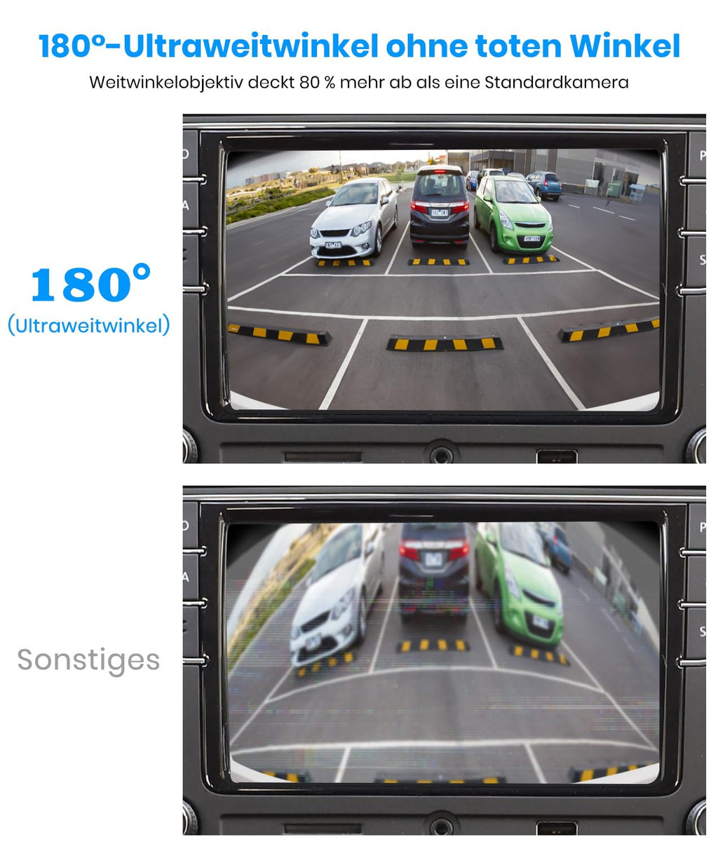 AUTO-VOX Rückfahrkamera:6 Systeme auf Knopfdruck,180° Weitwinkel,Keine Fischaugenoptik,OEM Look für Verdeckten Einbau,1080P HD-Bild,IP69K Wasserdicht Rückfahrkamera für Auto,SUV und Pkw