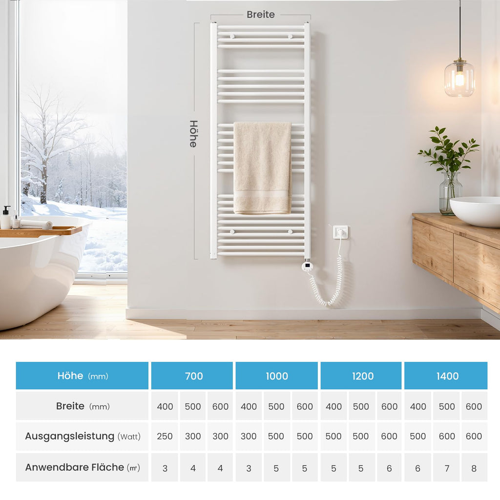 Heilmetz Smart WiFi Badheizkörper Elektrisch 100x60cm Elektrischer Handtuchtrockner mit Thermostat und Timer-Funktion Gerade Handtuchheizkörper Weiß 500W