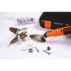 Black+Decker Akku-Multifunktionswerkzeug mit 52-tlg. Zubehör BCRT8IK (7.2V, 1.5Ah, Universal-Feinbohrschleifer mit Licht, zum Schneiden, Schleifen, Polieren und Schmirgeln, inkl. USB-Ladekabel + Box)