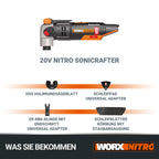 WORX WX693.9 Nitro Sonicrafter Akku Multifunktionswerkzeug 20V – bürstenloser Motor – vielseitig zum Schneiden, Polieren, Sägen uvm. – für Bearbeitung verschiedener Materialien – ohne Akku & Ladegerät