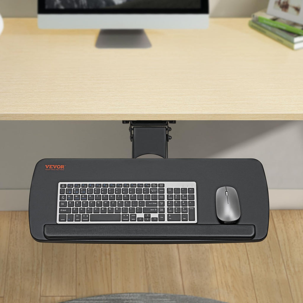 VEVOR Tastaturablage unter dem Schreibtisch, Große 250 x 635 mm, Höhenverstellbar 0-220 mm, Tastaturablage für Büro und zu Hause