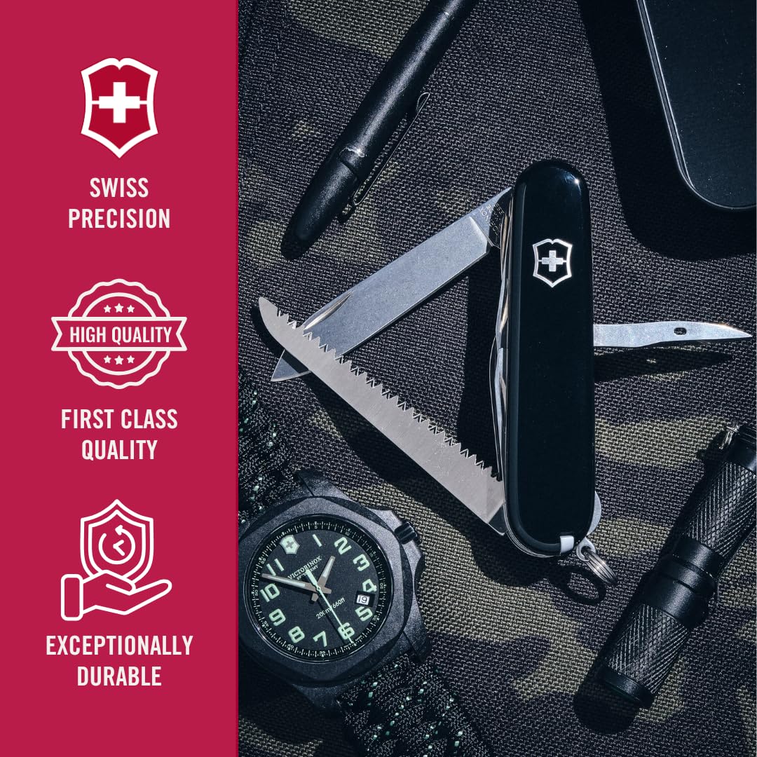 Victorinox Schweizer Taschenmesser Huntsman, Multitool, Swiss Army Knife mit 15 Funktionen, Klinge, Korkenzieher, Dosenöffner, Faltschachtel, Schwarz