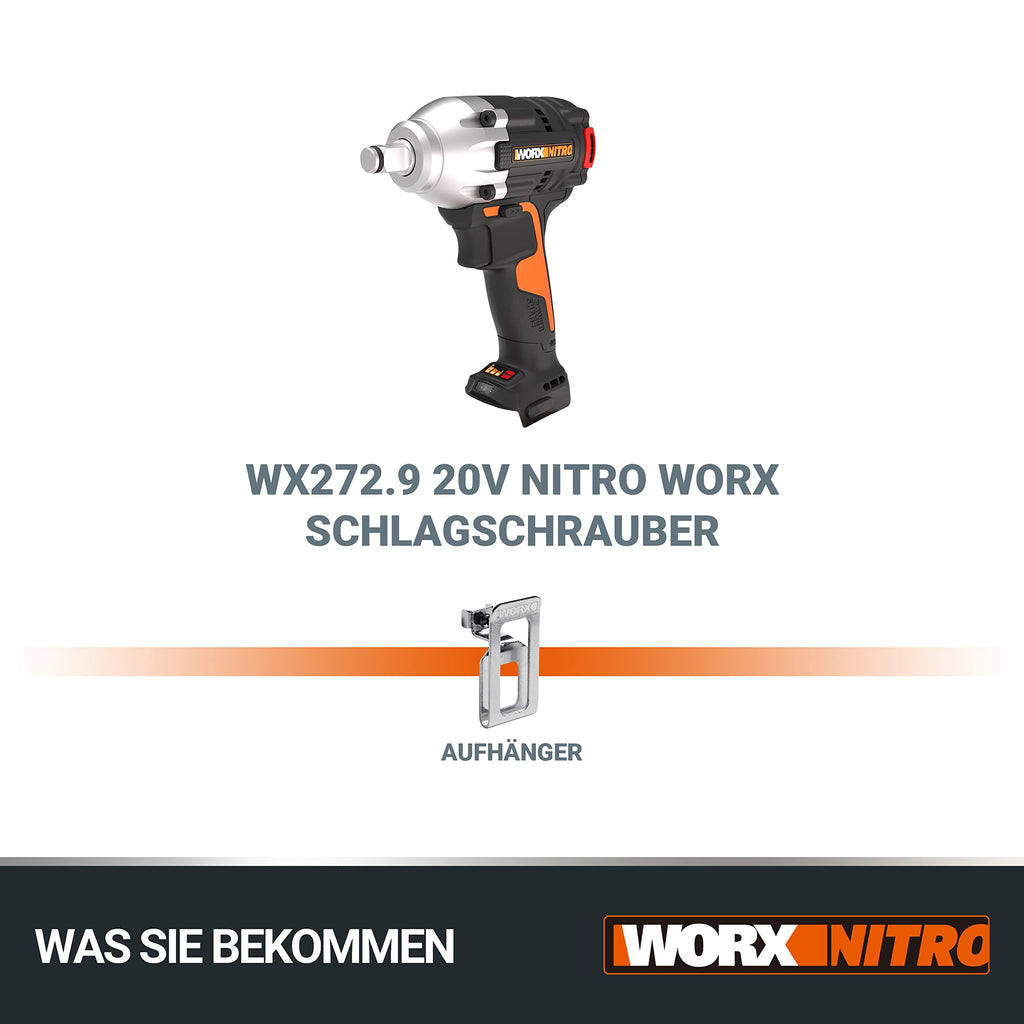 WORX WX272.9 Nitro Bürstenloser Akku Schlagschrauber 20V - 300Nm, Mit Variablem 3-Gang-Getriebe Und LED-Licht - Ideal Für Diverse Schraubarbeiten - Ohne Akku Und Ladegerät