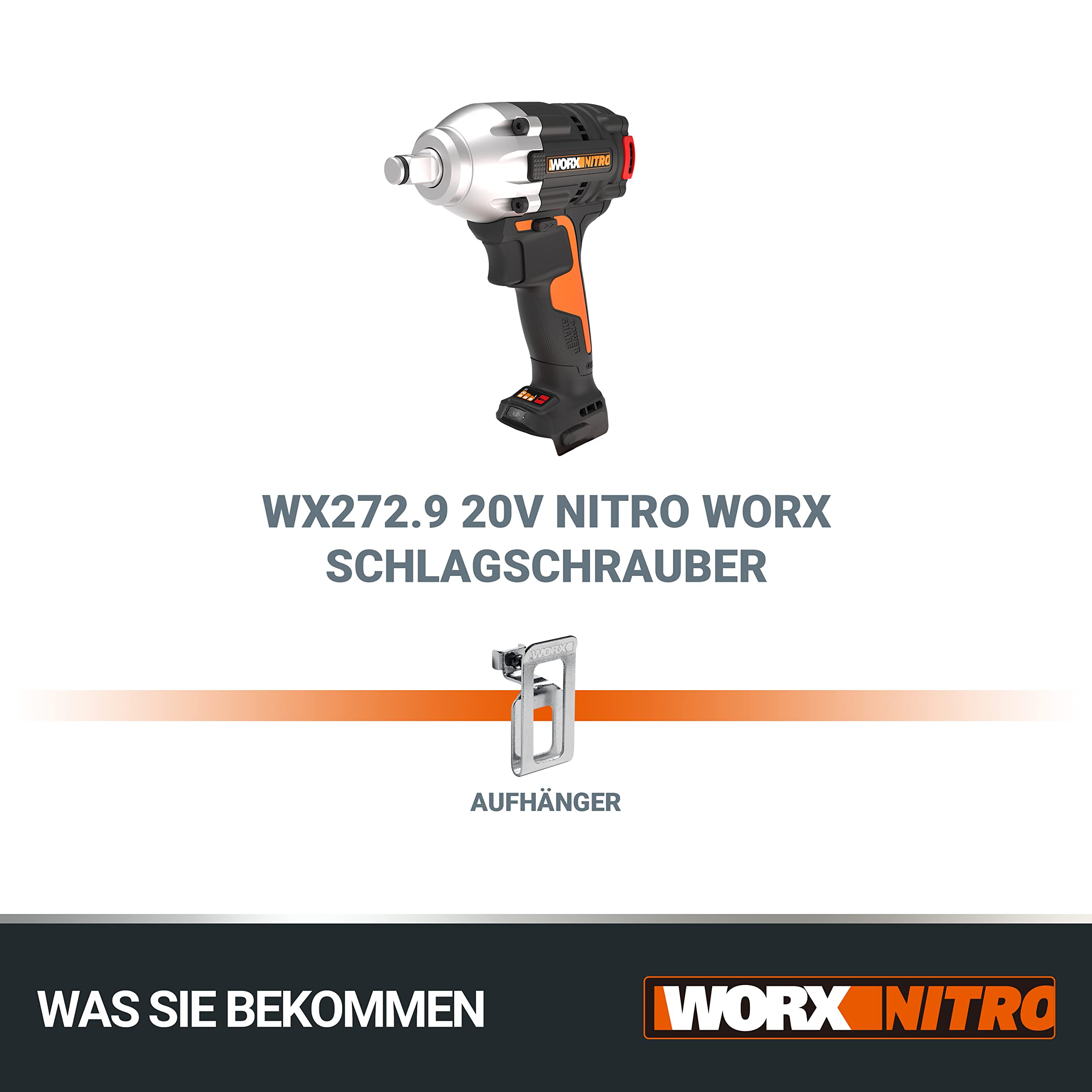 WORX WX272.9 Nitro Bürstenloser Akku Schlagschrauber 20V - 300Nm, Mit Variablem 3-Gang-Getriebe Und LED-Licht - Ideal Für Diverse Schraubarbeiten - Ohne Akku Und Ladegerät