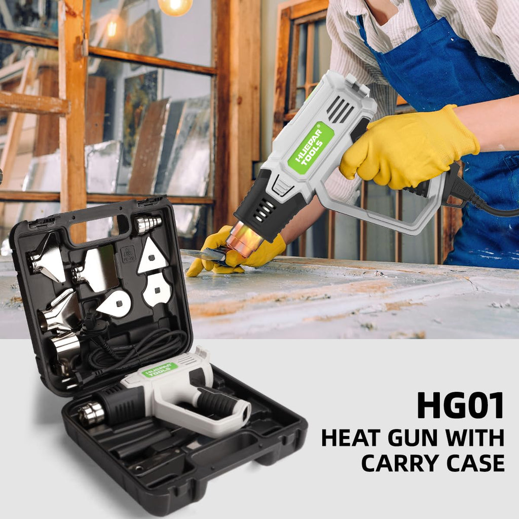 Huepar Tools Professional Heißluftpistole 2300 W mit LCD-Digitalanzeige, in Koffer, Temperaturbereich 50-660 °C, 10 Zubehör, Überlastschut