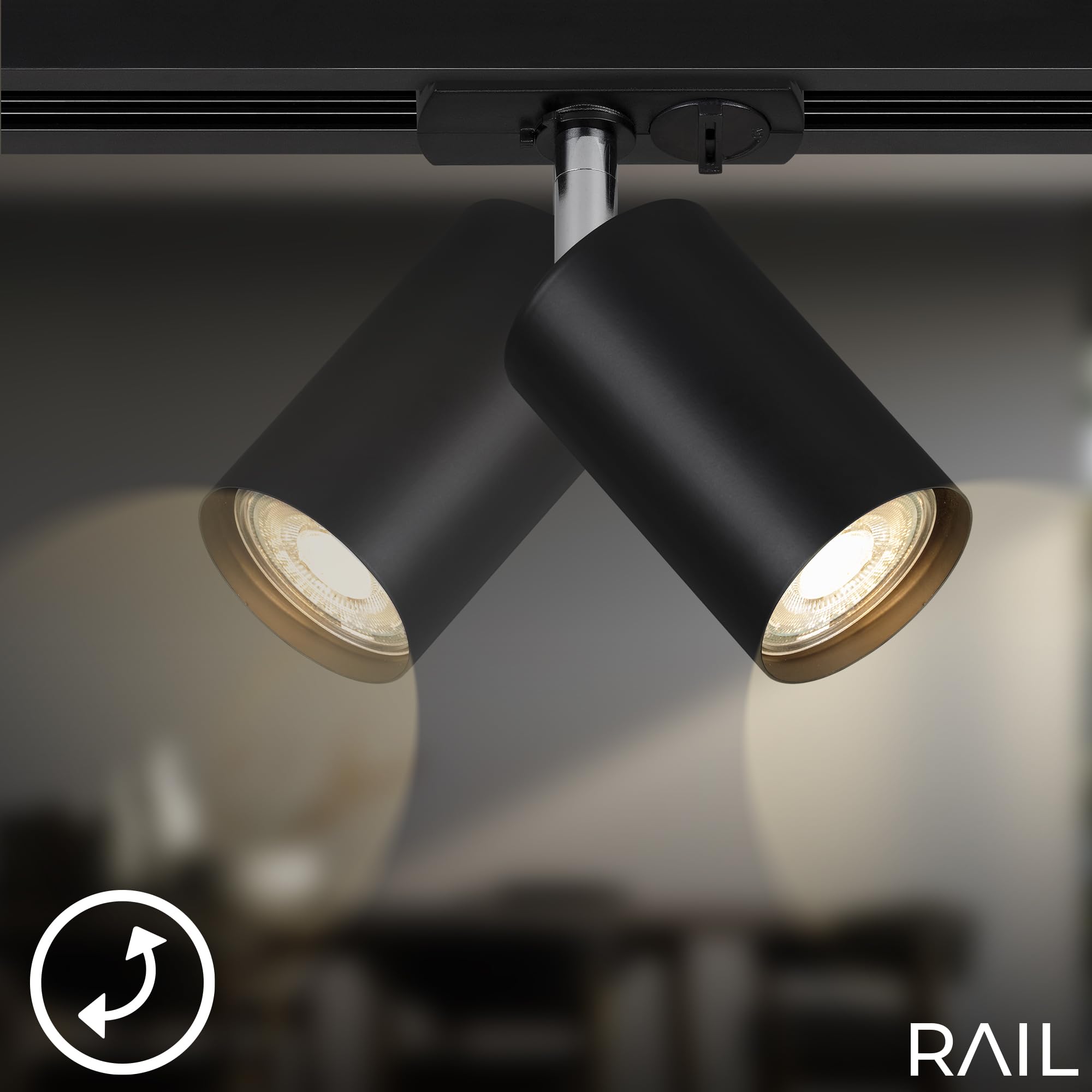 BRILONER - Schienensystem Rail Starterset, 4x GU10 Spots schwenkbar, erweiterbar, Lichtschienensystem Decke, Strahler Schiene, Deckenlampe, Deckenleuchte, Spotlight, 1,5 m, Schwarz