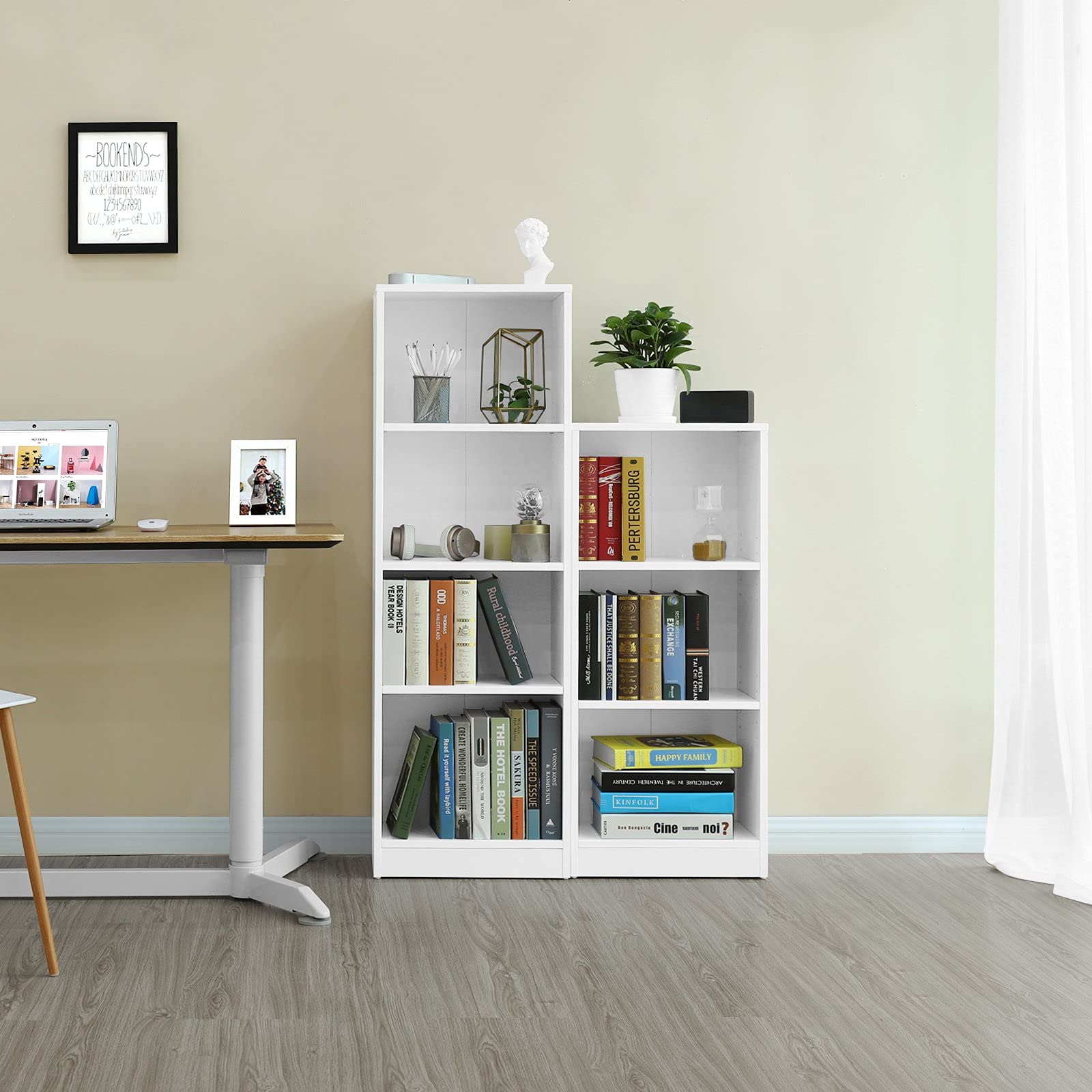 VASAGLE Bücherregal, Regal mit 3 Fächern, Standregal, mit höhenverstellbaren Ablagen, für Wohnzimmer, Kinderzimmer, Büro, 24 x 40 x 93 cm, weiß LBC103W