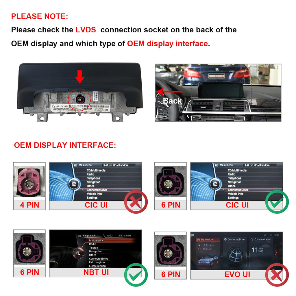 PEMP Linux Display für BMW 1er F20 F21 F22 3er F30 F31 F32 F33 F34 F35 NBT CIC Kabelgebunden und Drahtlos CarPlay Android Auto Nutzen das Original Bluetooth. 1920 x 720 Bildschirm (2012-2017)