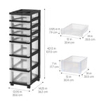Iris USA Organizer mit Schublade aus Kunststoff, Rollwagen mit Rollen, 7 Schubladen, für Klassenzimmer, Kunsthandwerk, Kommode, Schrank, Badezimmer, Waschküche, Schwarz/Transparent