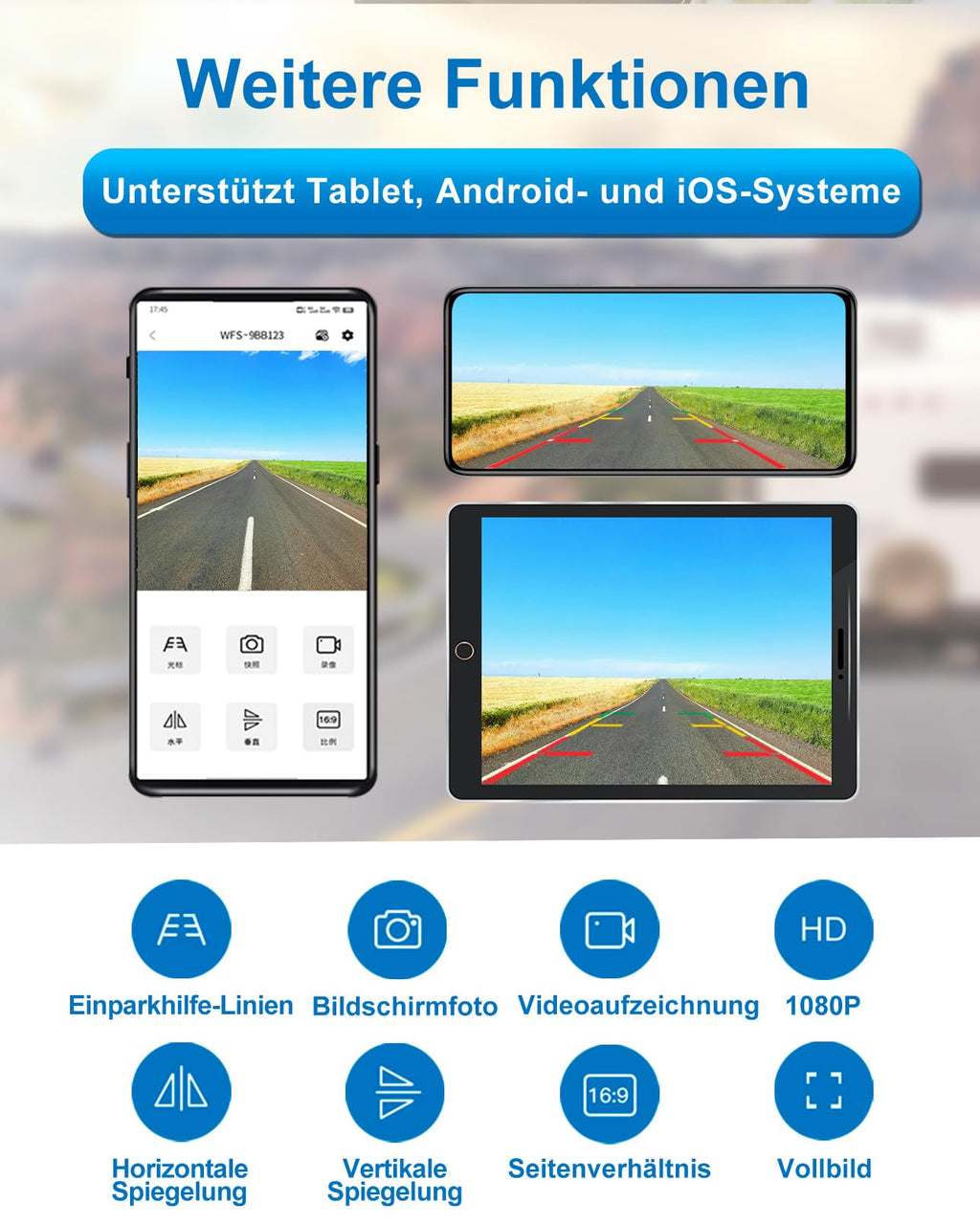 1080P Magnetische kabellose Rückfahrkamera, WiFi-Rückfahrkamera mit langlebigem Akku, 90 Tage Standby, Nachtsicht, IP69K, einfache Installation für LKWs, Anhänger, kompatibel mit Telefon, Pad