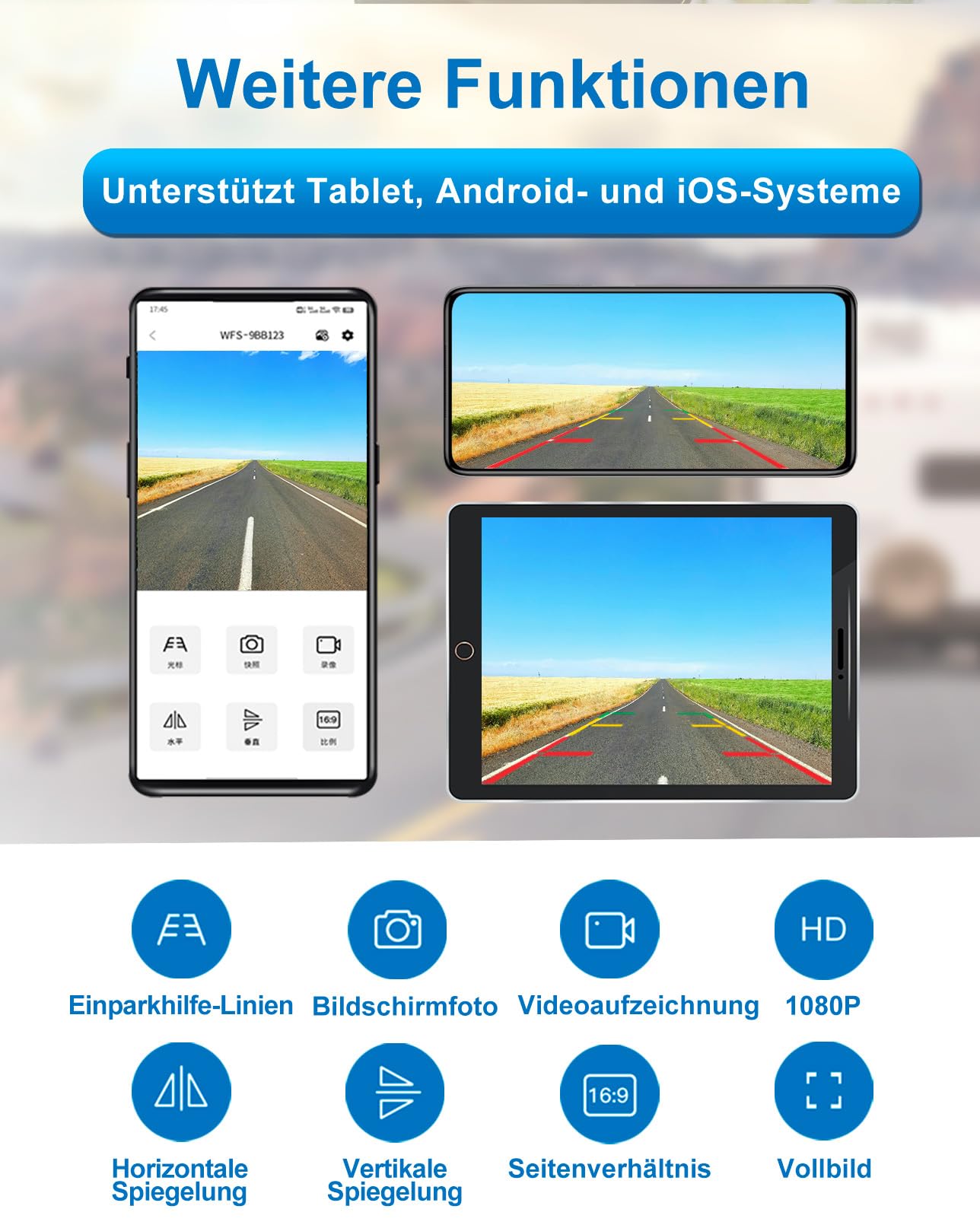 1080P Magnetische kabellose Rückfahrkamera, WiFi-Rückfahrkamera mit langlebigem Akku, 90 Tage Standby, Nachtsicht, IP69K, einfache Installation für LKWs, Anhänger, kompatibel mit Telefon, Pad