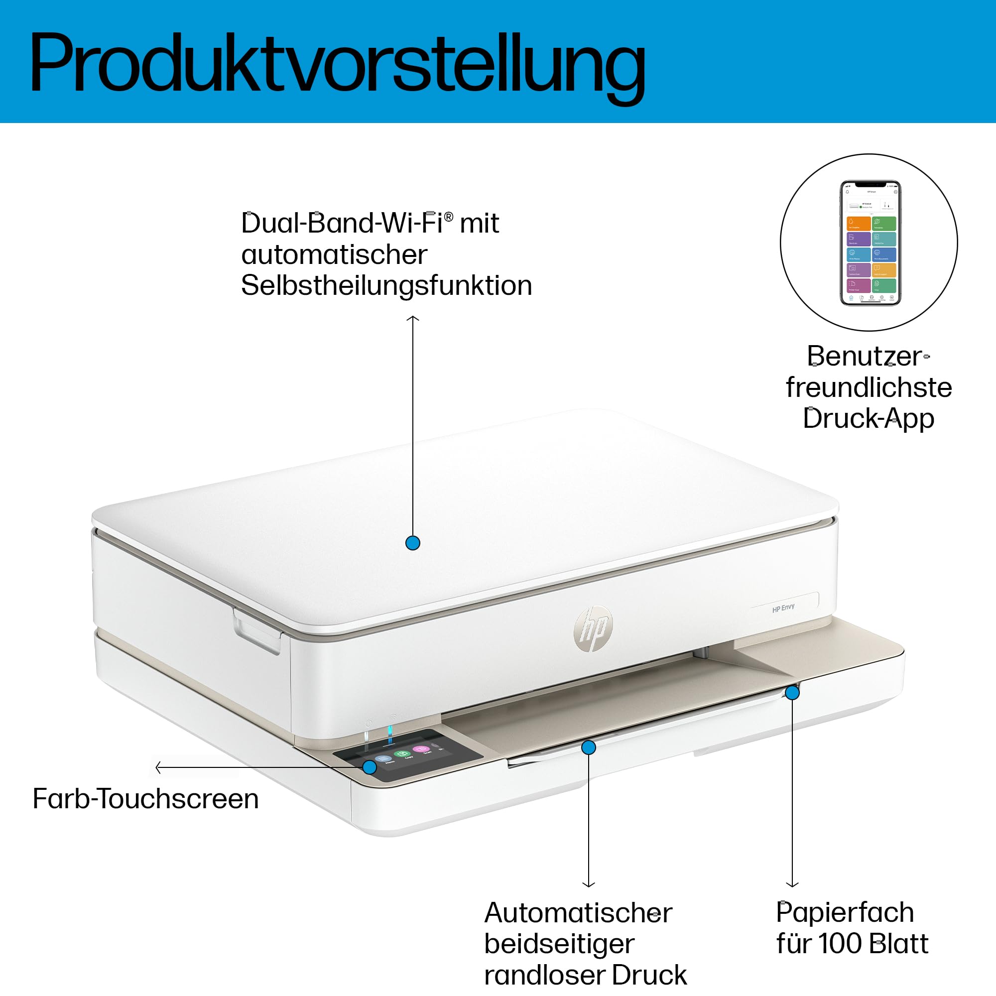HP Envy 6120e, Multifunktionsdrucker, 6 Monate gratis drucken Instant Ink inklusive, Drucken, Kopieren, Scannen, Mobiler Faxversand, Wi-Fi, Beidseitiger Druck