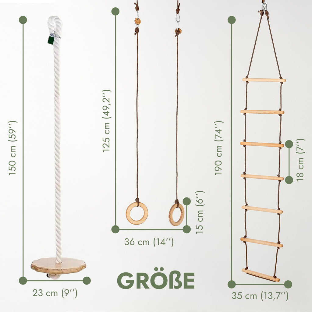 Goodevas Kinder Spielset – Indoor Klettergerüst und Outdoor Jungle Gym für Jungen und Mädchen – Kletterleiter und Gymnastikringe, ab 2-12 Jahre