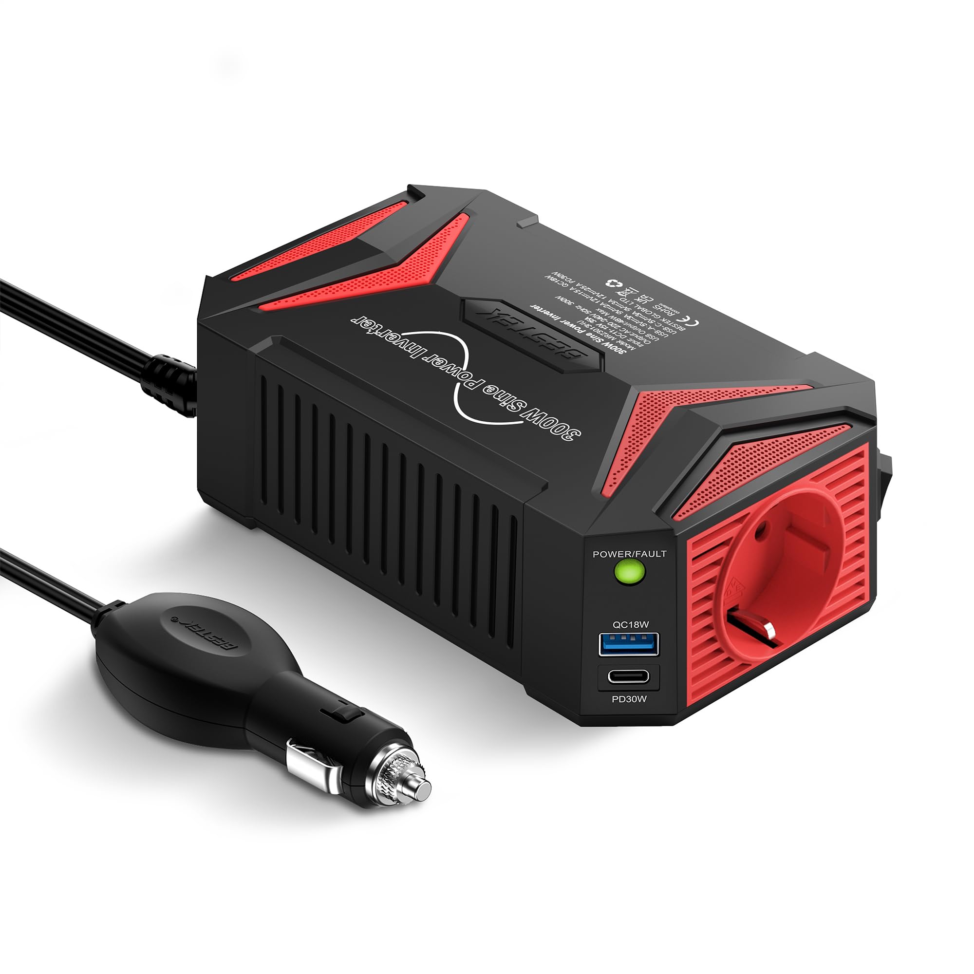 Reiner Sinus wechselrichter 12v auf 230v/BESTEK 300W stromwandler 12 auf 230/steckdose Auto Adapter/Auto wechselrichter,Inverter,inkl. Kfz Zigarettenanzünder Stecker