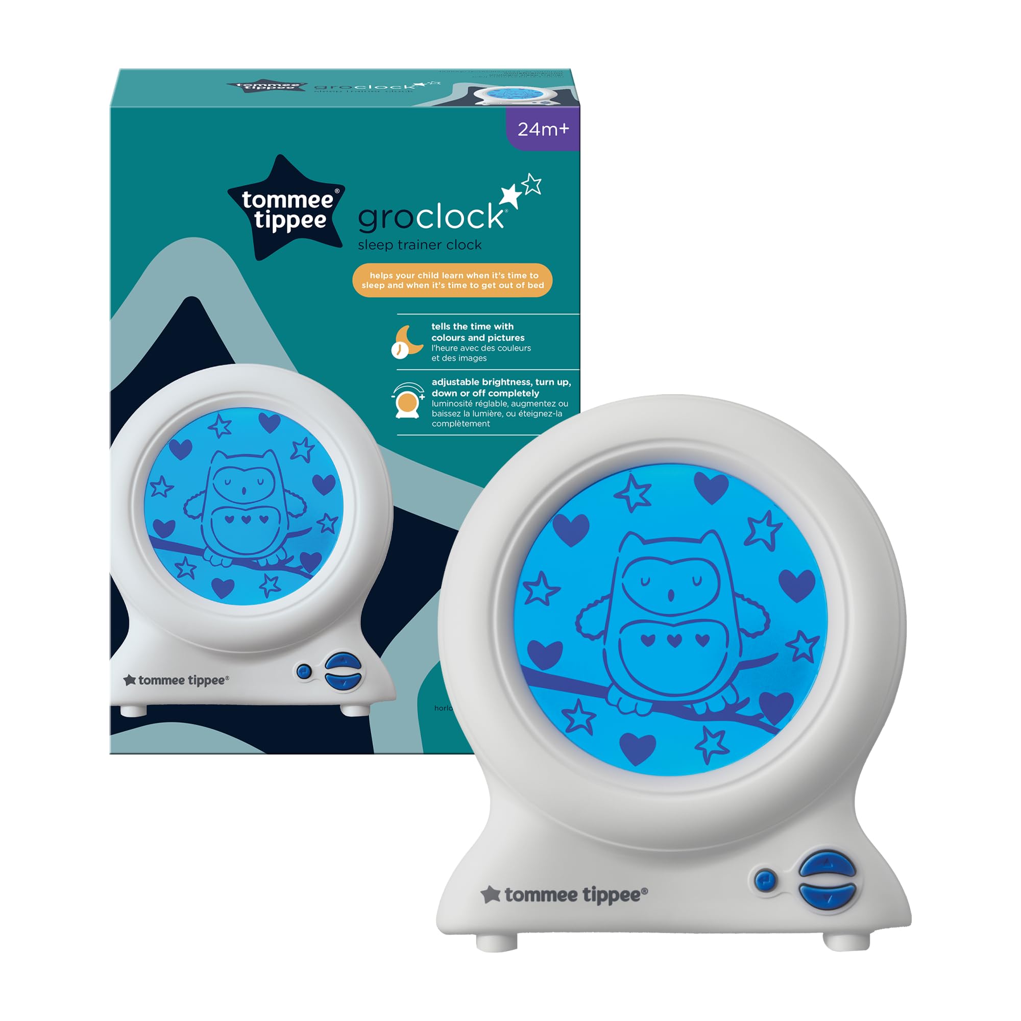 Tommee Tippee Groclock Uhr und Schlaftrainer, Wecker und Nachtlicht für Kleinkinder, mit USB-Anschluss