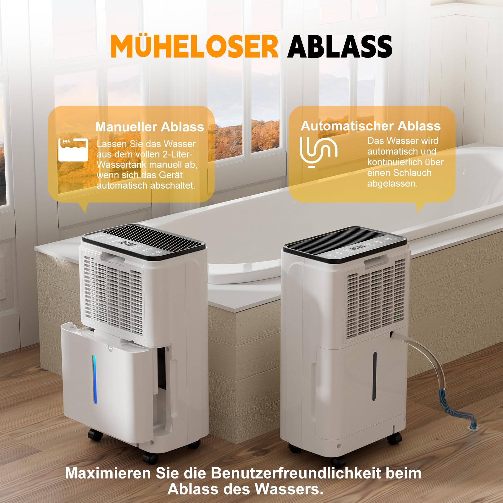 Luftentfeuchter, Auto Entfeuchtung, Raumentfeuchter Elektrisch 25m²/122m³, Luftentfeuchter mit LED Display und Wasserbehälter-Vollanzeige, Gegen Feuchtigkeit, Filter, Timer, 10 J. Gar