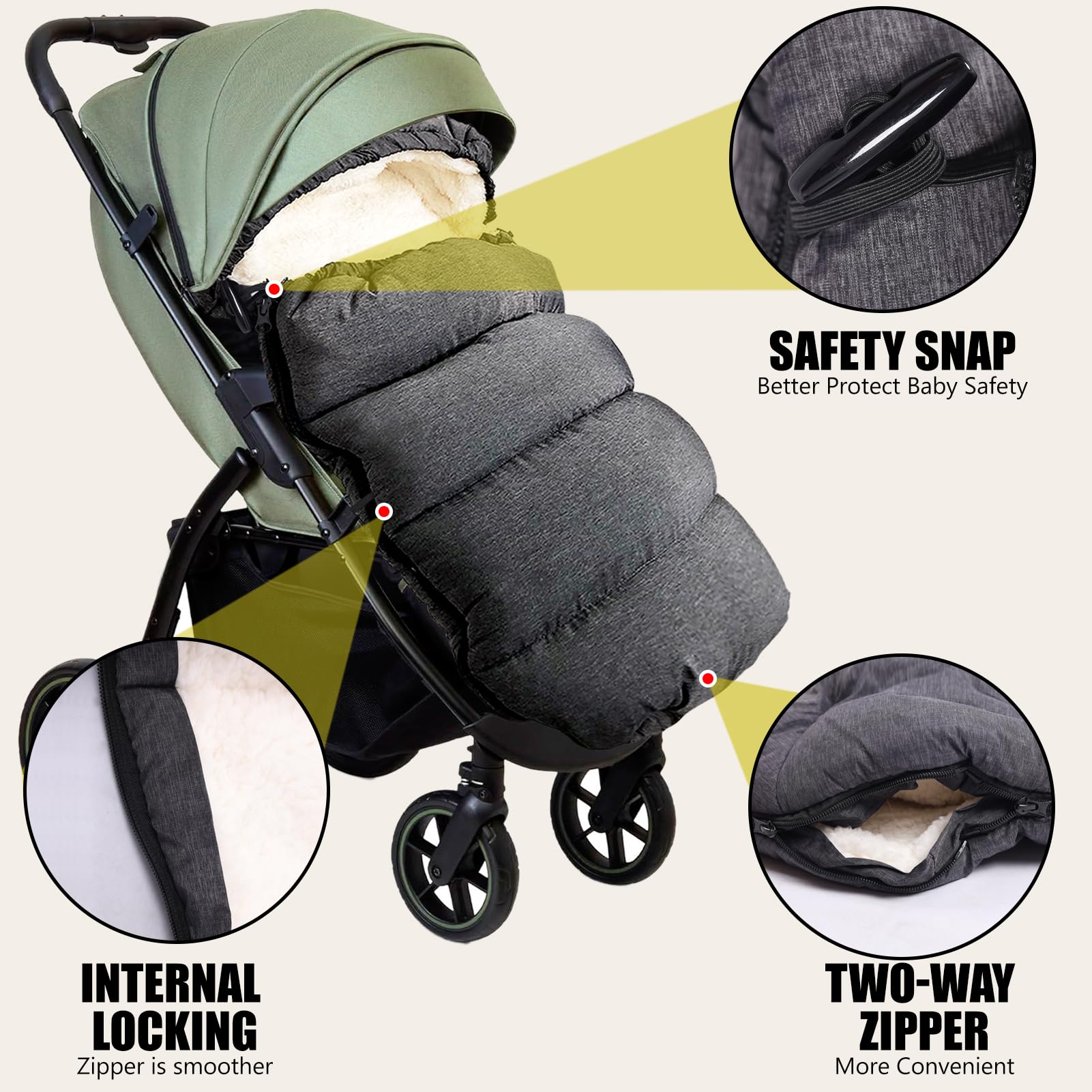Universal Fusssack Winter Baby Kinderwagen, Baby Fußsack Kinderwagen Winter, Fußsack Buggy, Kinder Winterfußsack, Babyfußsack für Kinderwagen Sportsitz Babyschale, Verdicktes Design, Dunkelgrau