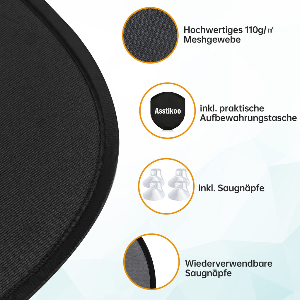 Asstikoo Auto Sonnenschutz Baby mit UV Schutz, 45x35.5cm Sonnenblende mit 8 Saugnäpfen, Autofenster Sonnenschutz für Kinder mit süßen Tier Motiven-2er Set