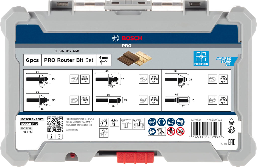 Bosch Professional 6tlg. Rand- und Kantenfräser Set (für Holz, für Oberfräsen mit 6 mm Schaft)
