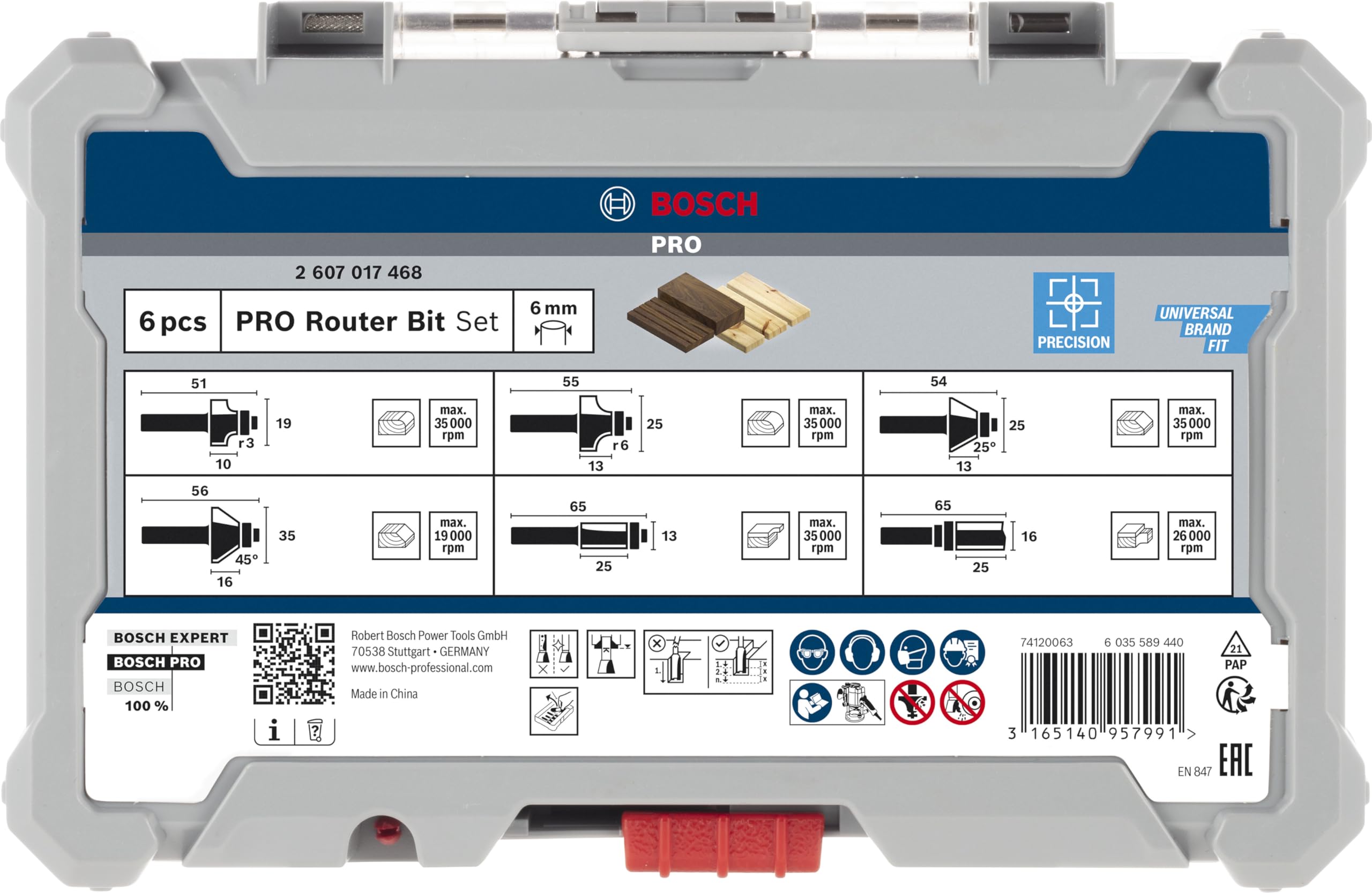 Bosch Professional 6tlg. Rand- und Kantenfräser Set (für Holz, für Oberfräsen mit 6 mm Schaft)