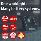 Brennenstuhl Professional Multi Battery LED Hybrid Baustrahler 6050 MH (60W, 6200lm, IP65, LED Baustrahler kompatibel mit 18V Akkus 10 verschiedener Hersteller, 5m, ohne Akku, Engineered in Germany)