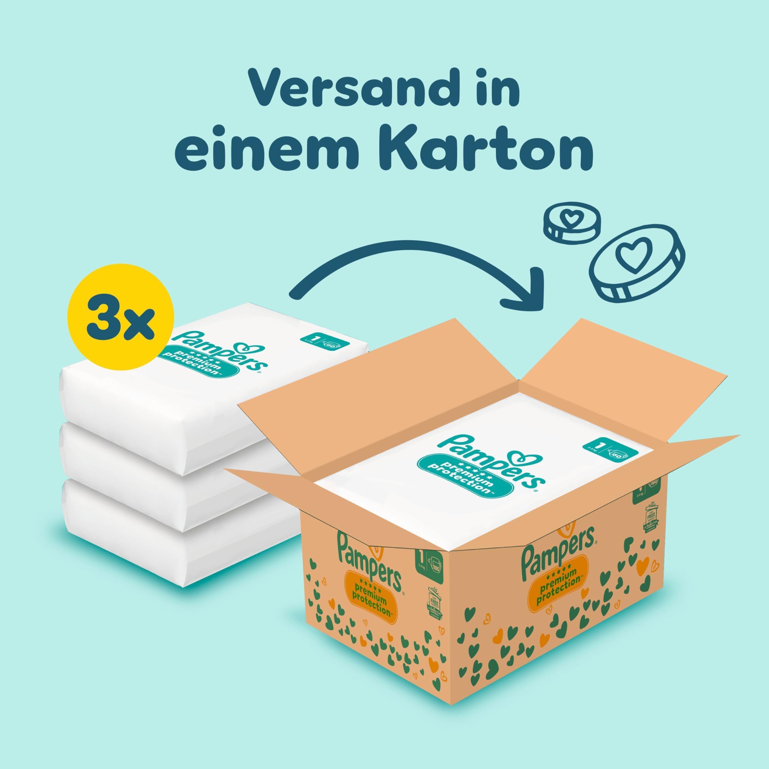 Pampers Premium Protection Größe 1, 180 Windeln, 2kg-5kg, Doppelter Schutz für die Haut und vor Auslaufen