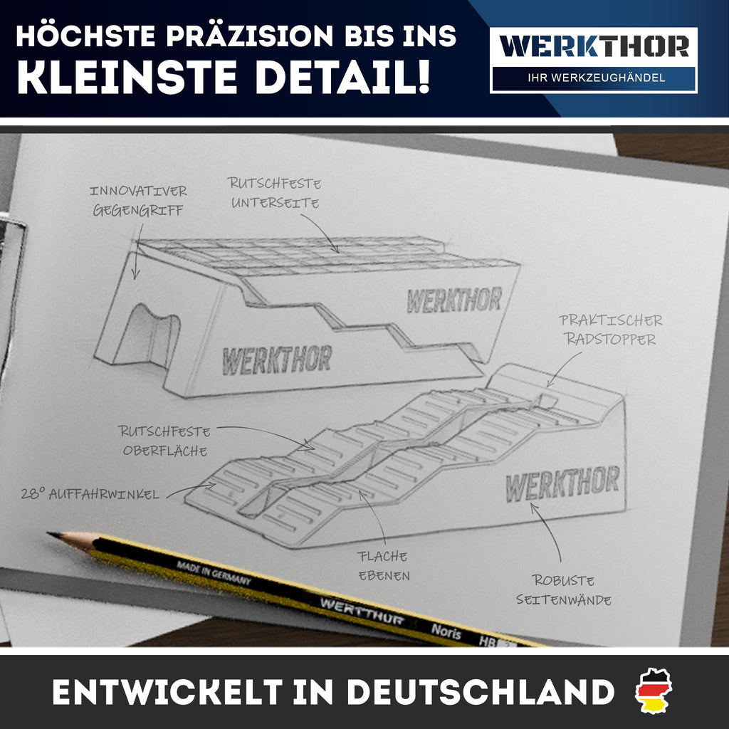 WERKTHOR Auffahrkeile für Wohnmobil - [2er Set] Hochbelastbare Auffahrkeile für maximalen Halt [<5t] - Auffahrkeile für Wohnwagen Wohnmobil & Anhänger - Keile für jeden Untergrund